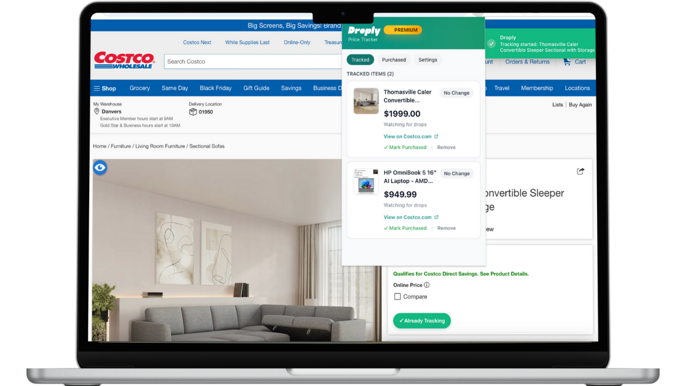 Droply extension tracking Costco products